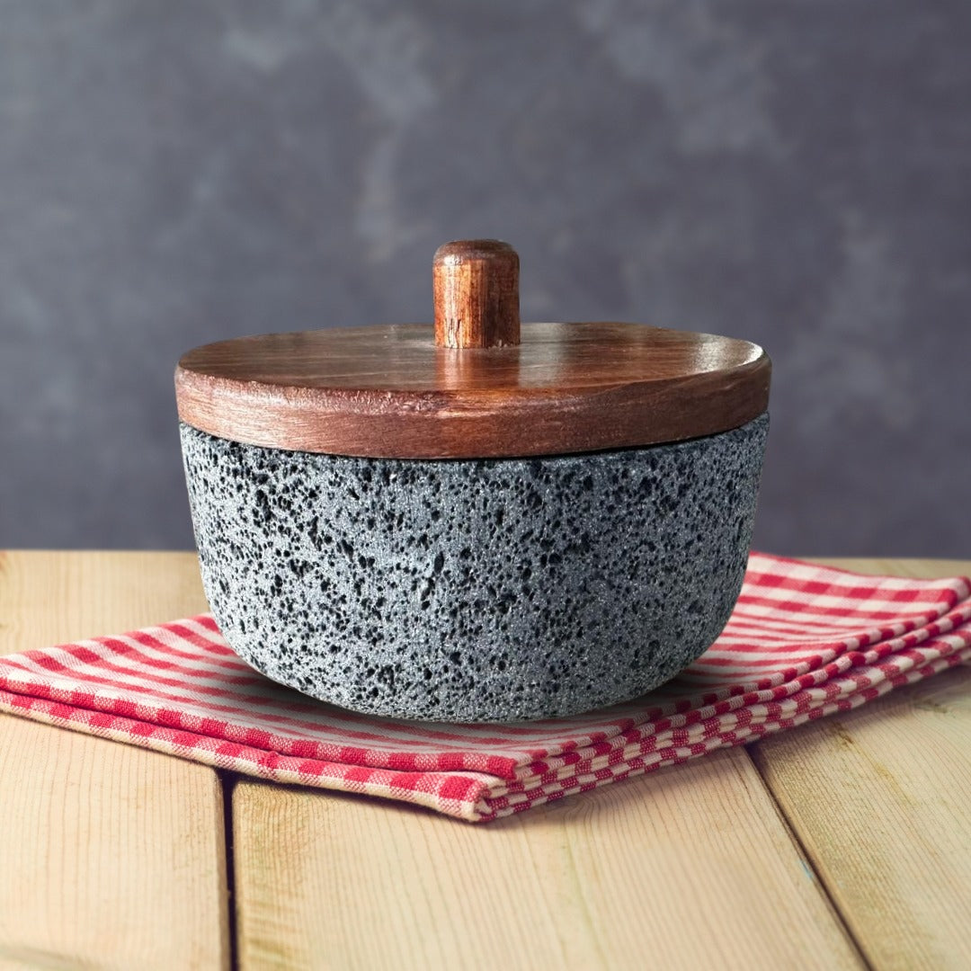 Tortillero de Piedra Volcánica | Tapa de Madera de Pino