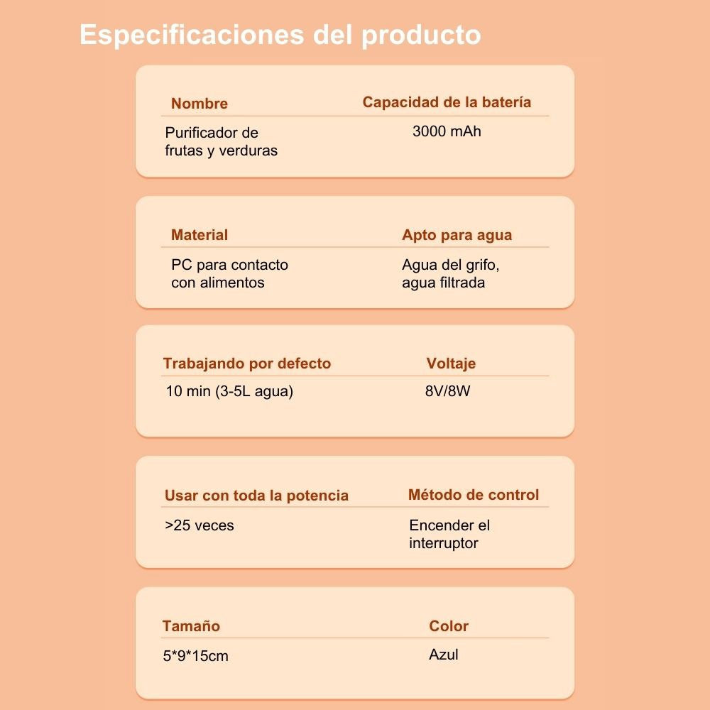 Esterilizador de Iones | Para Frutas y Verduras | Desinfectante Portátil
