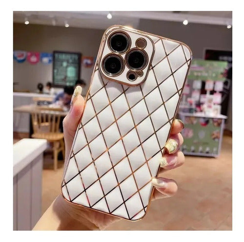 Funda iPhone 13 Pro | Galvaniplastia Blanca | Diseño Geométrico Deluxe