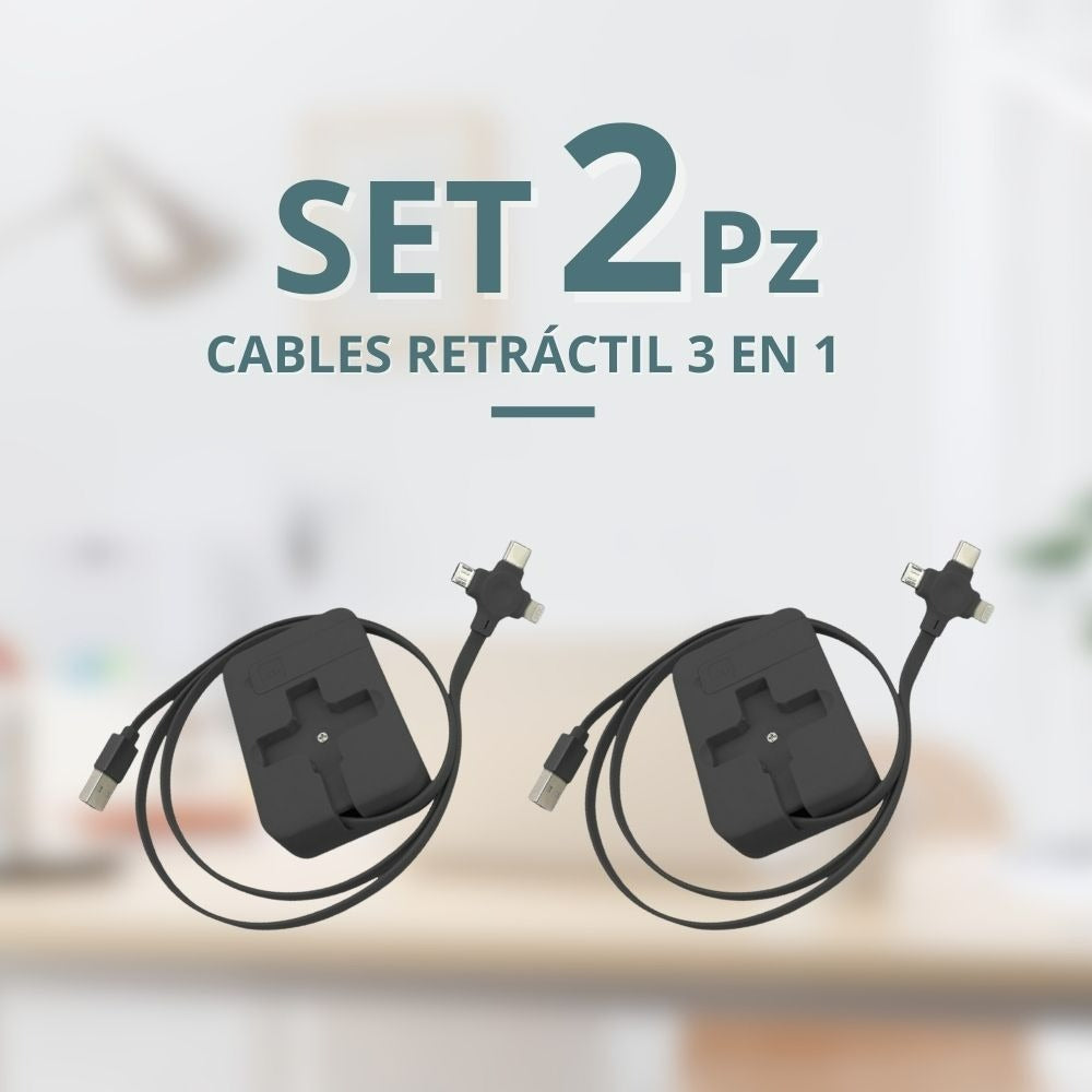 Cable USB Retráctil | 3 en 1 | 2 Piezas | Carga Múltiple