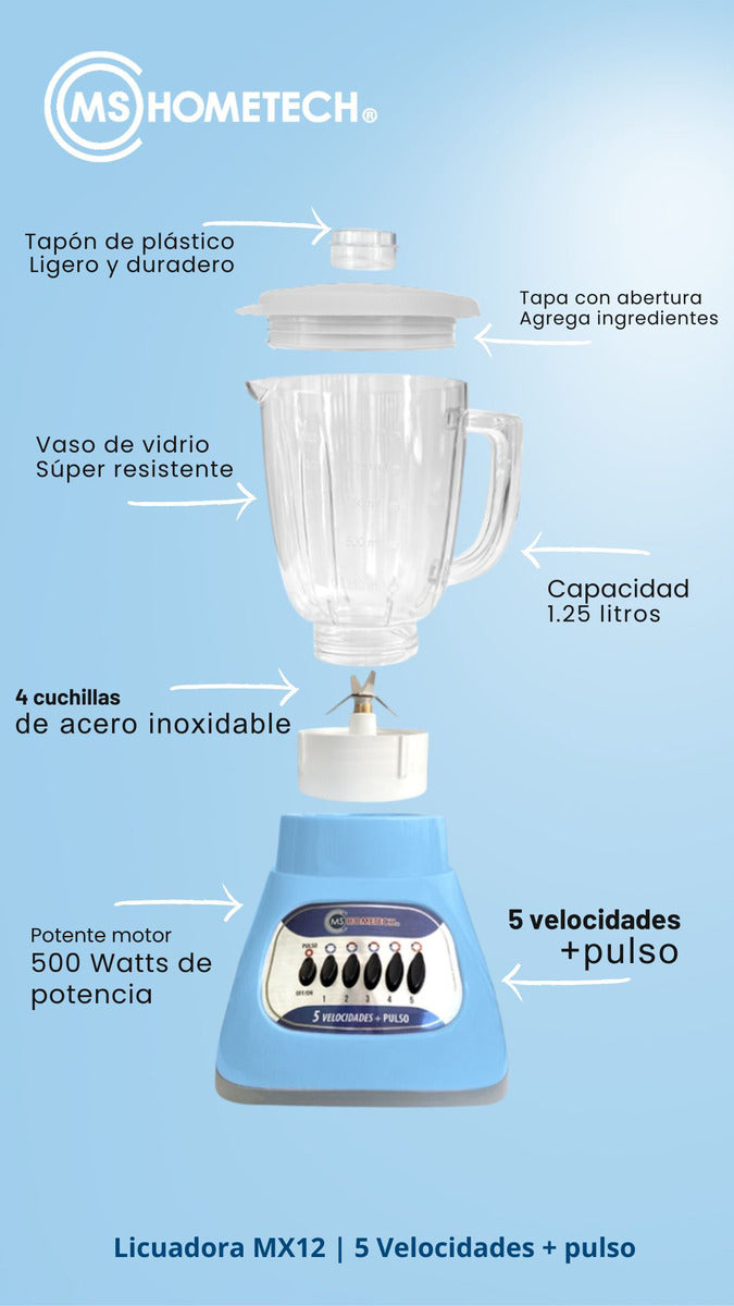 Licuadora HT MX12 | Vaso Poliestireno Cristal | 5 Velocidades