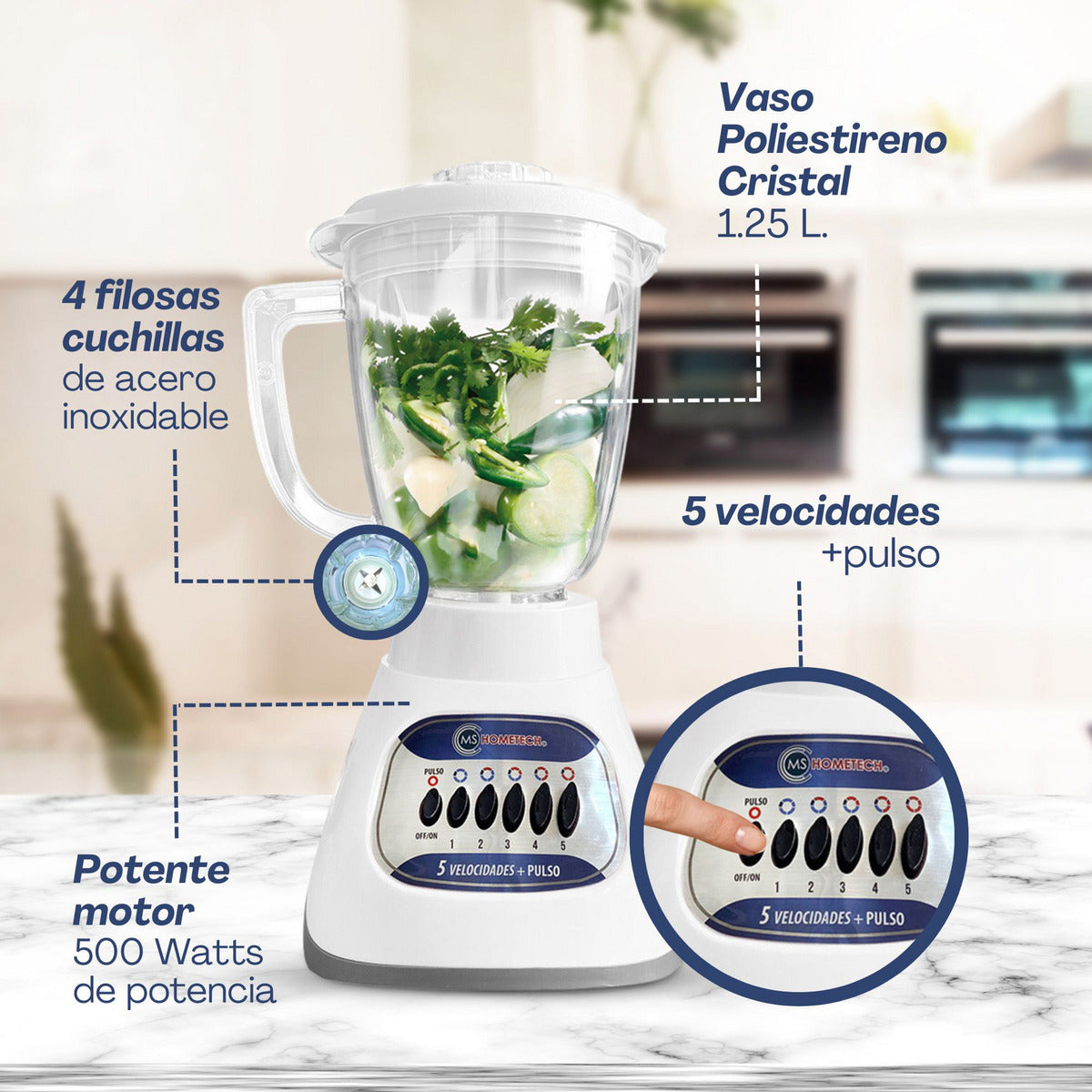 Licuadora HT MX12 | Vaso Poliestireno Cristal | 5 Velocidades