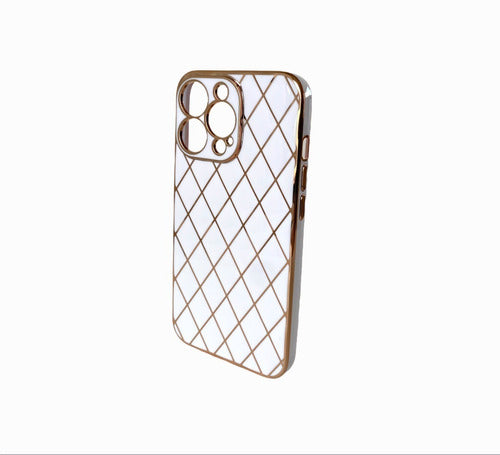 Funda iPhone 13 Pro | Galvaniplastia Blanca | Diseño Geométrico Deluxe