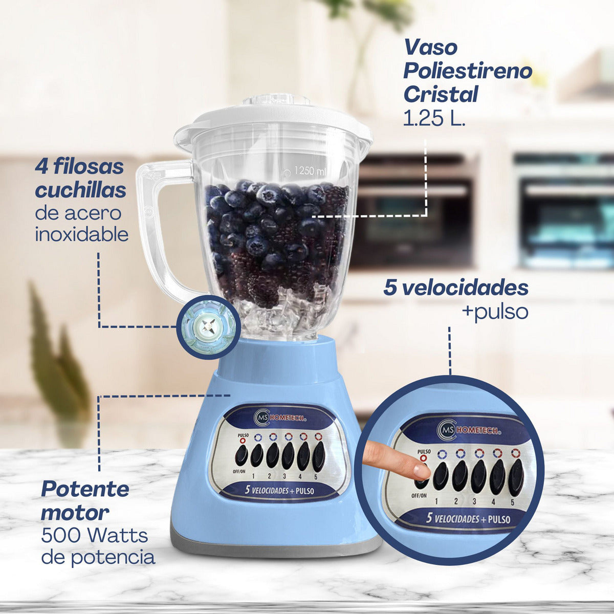 Licuadora HT MX12 | Vaso Poliestireno Cristal | 5 Velocidades