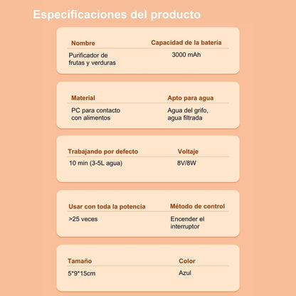 Esterilizador de Iones | Para Frutas y Verduras | Desinfectante Portátil