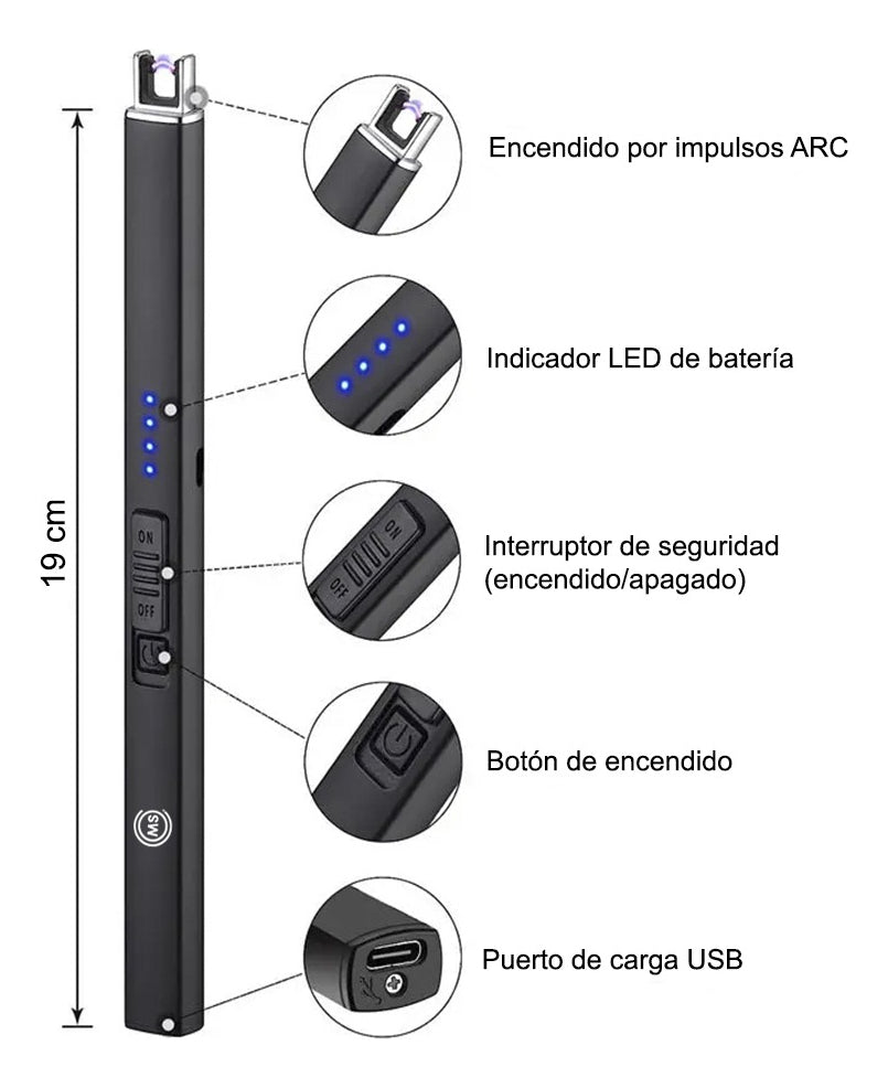 Encendedor Electrónico Recargable USB | Plasma | MS
