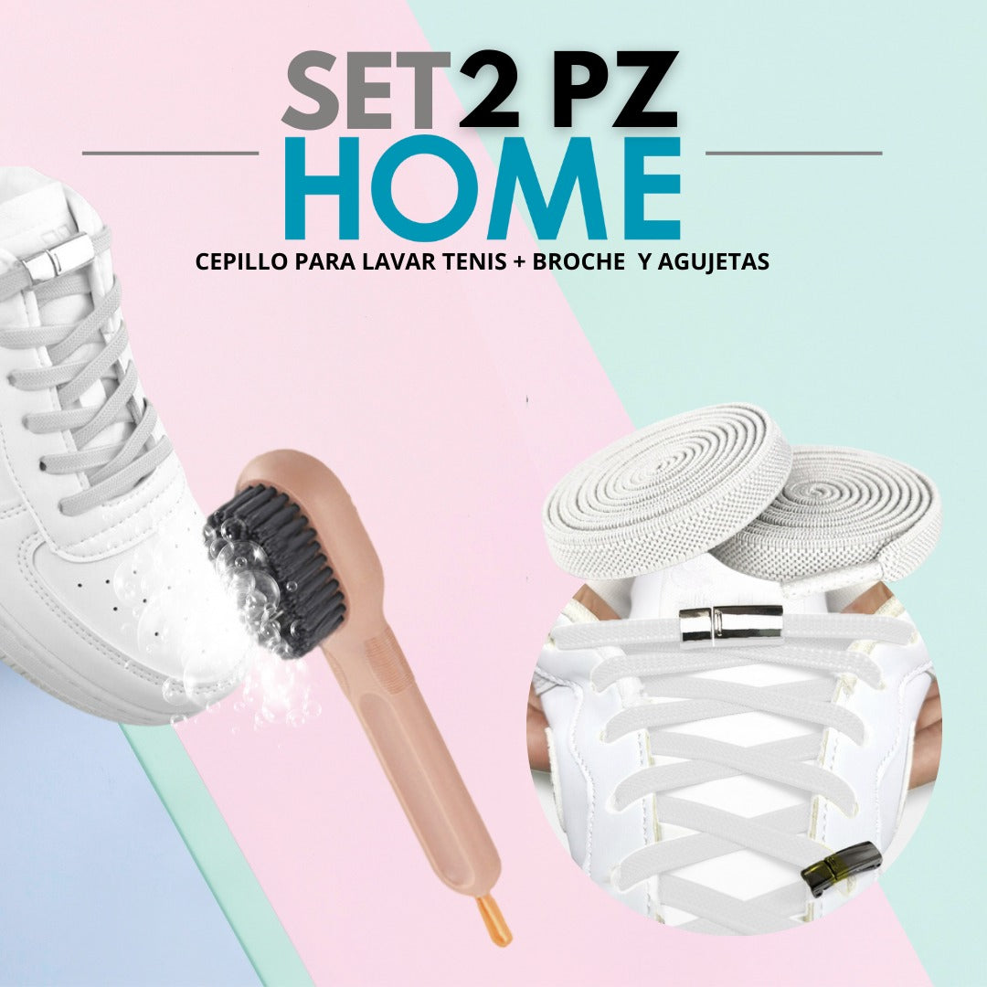Kit para Lavar Tenis | Cepillo + Agujetas Elásticas
