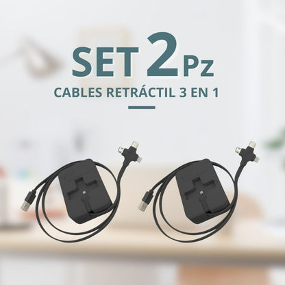 Cable USB Retráctil | 3 en 1 | 2 Piezas | Carga Múltiple