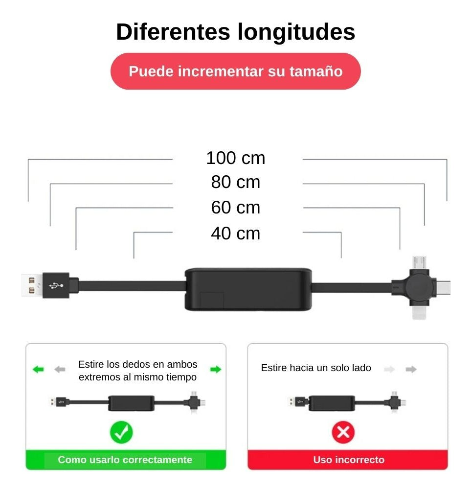 Cable USB Retráctil | 3 en 1 | 2 Piezas | Carga Múltiple