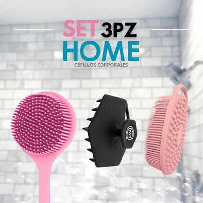 Kit de Cepillos para Ducha | 3 Piezas | Silicona Antideslizante