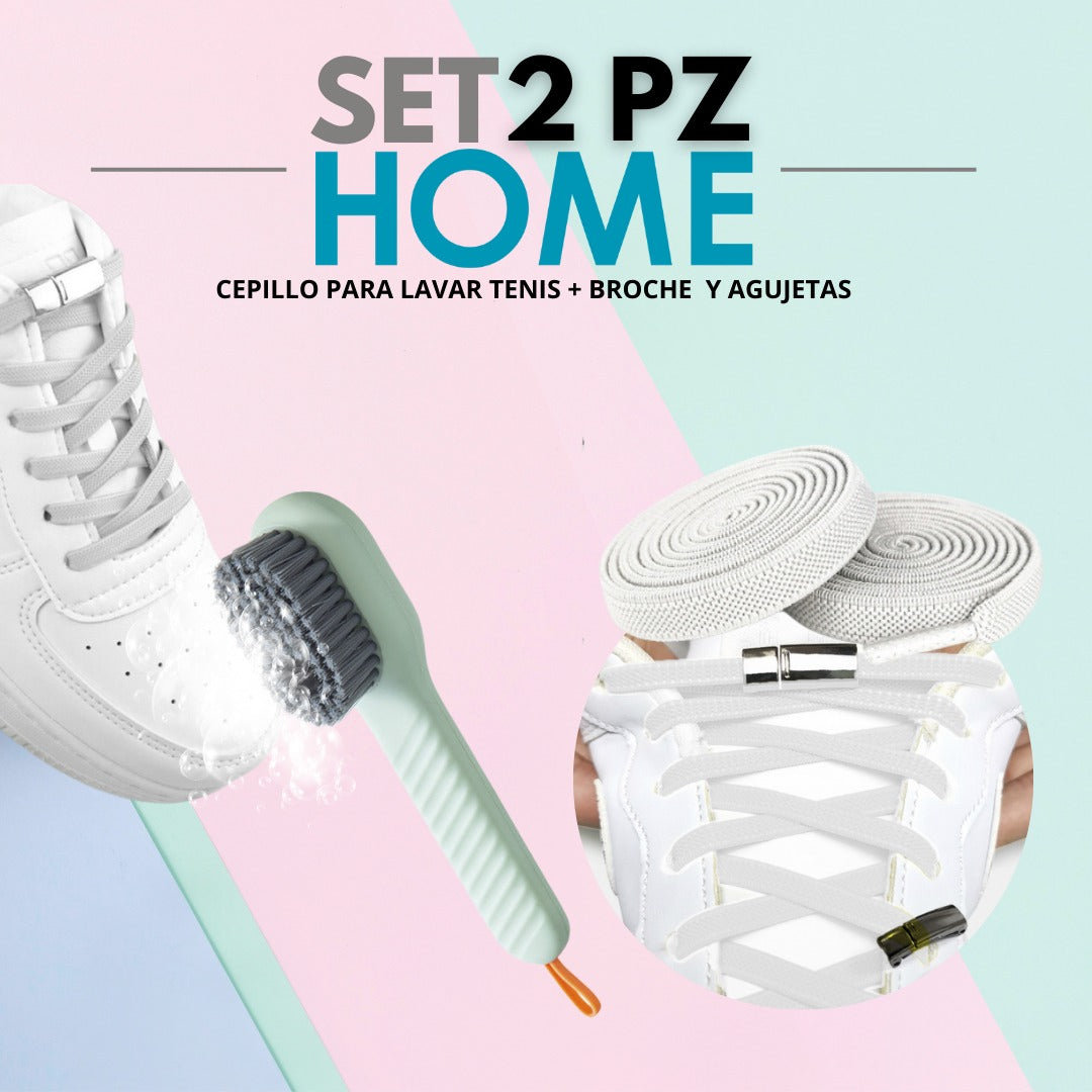 Kit para Lavar Tenis | Cepillo + Agujetas Elásticas