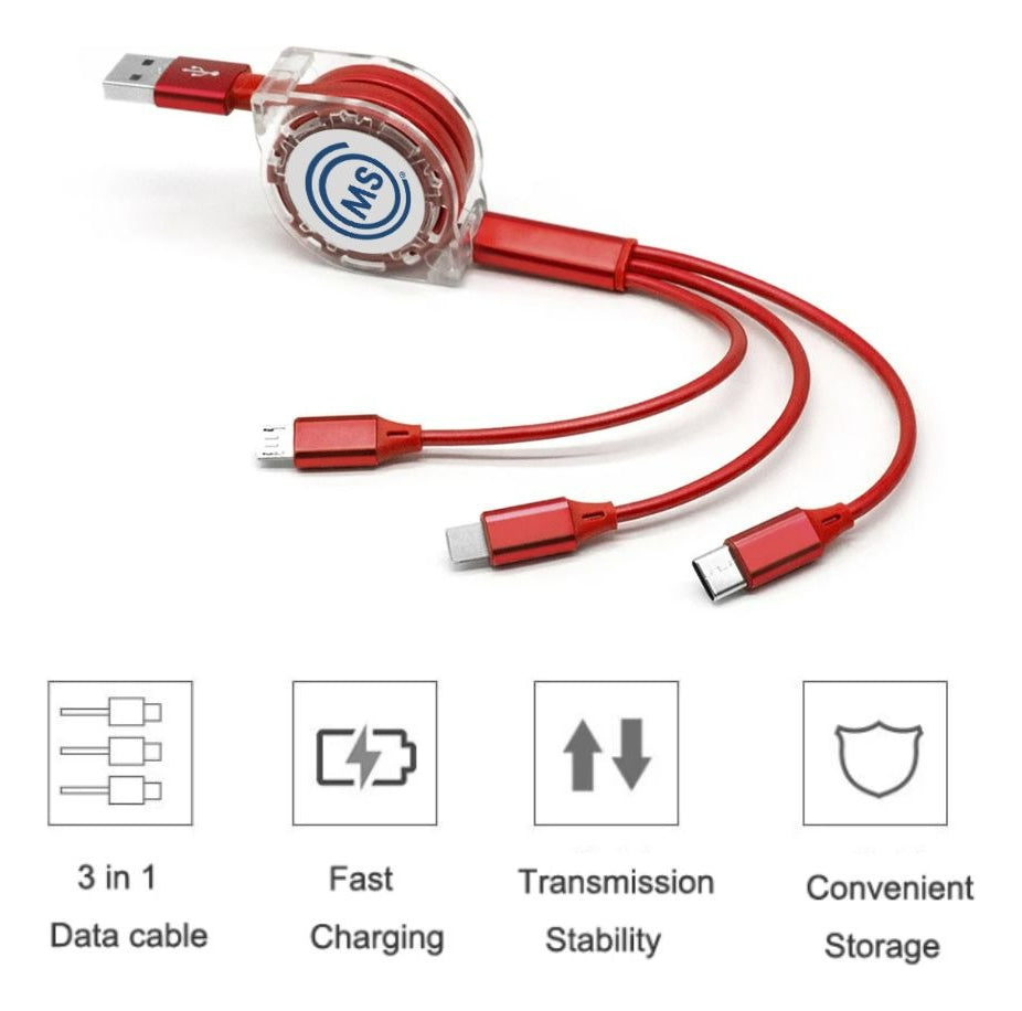 Cable USB Ajustable | 3 en 1 | Carga Múltiple | 2 Piezas