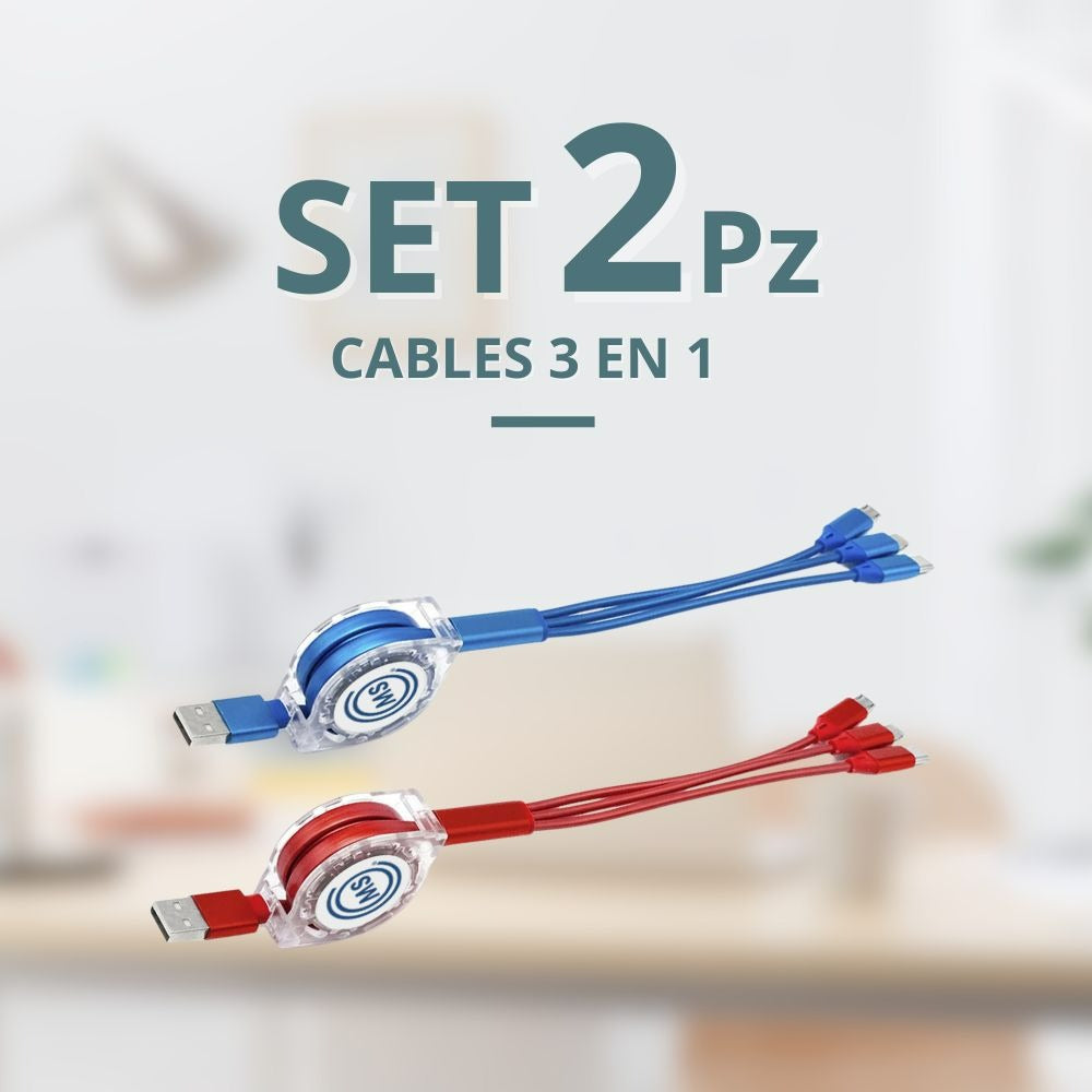 Cable USB Ajustable | 3 en 1 | Carga Múltiple | 2 Piezas
