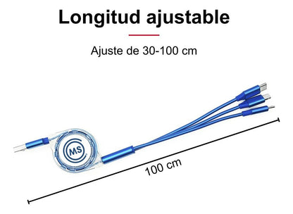 Cable USB Ajustable | 3 en 1 | Carga Múltiple | 2 Piezas