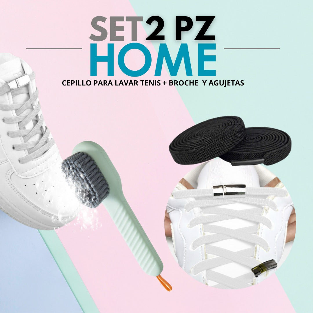 Kit para Lavar Tenis | Cepillo + Agujetas Elásticas