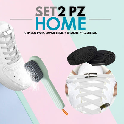 Kit para Lavar Tenis | Cepillo + Agujetas Elásticas