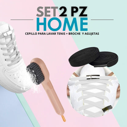 Kit para Lavar Tenis | Cepillo + Agujetas Elásticas