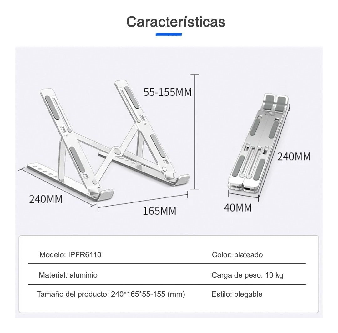 Base para Laptop | Soporte Plegable de Aluminio | Antideslizante