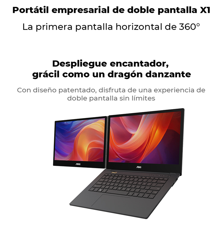 LAPTOP AOC INTEL CORE i7-1255U 16GB RAM, 1TB SSD, 14" CADA UNA (2 PANTALLAS), WINDOWS 11