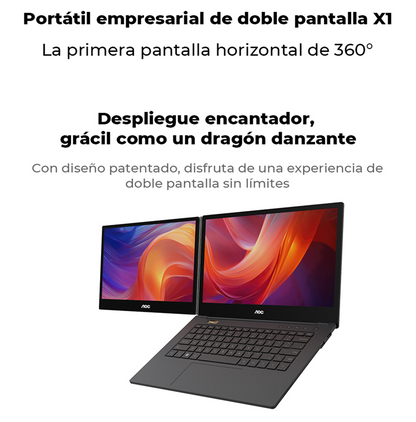 LAPTOP AOC INTEL CORE i7-1255U 16GB RAM, 1TB SSD, 14" CADA UNA (2 PANTALLAS), WINDOWS 11