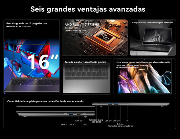 LAPTOP AOC AMS16 AMD RYZEN 7 7735HS 16GB RAM, 512GB SSD, 16" WINDOWS 11