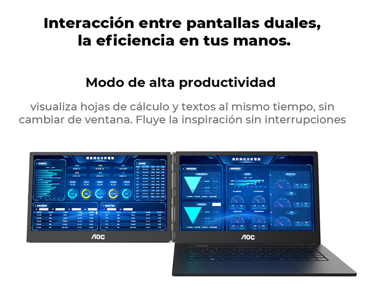 LAPTOP AOC INTEL CORE i7-1255U 16GB RAM, 1TB SSD, 14" CADA UNA (2 PANTALLAS), WINDOWS 11